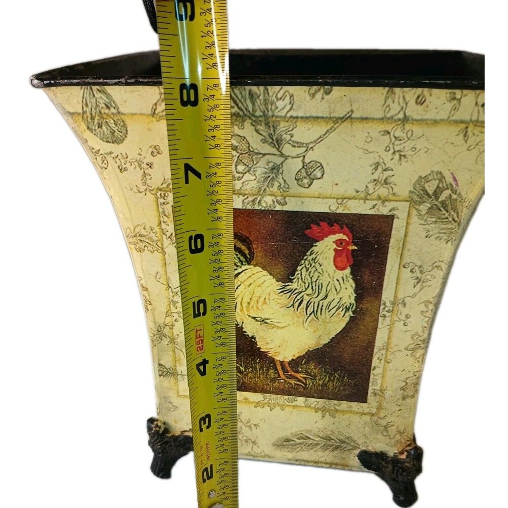 CHICKEN & ROOSTER Figurines LOT, Hen in Wicker Basket, Rooster Planter (B0074B4)